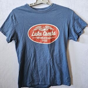 Luke‎ Combs World Tour 2023 Shirt Women's Size Small Blue T-Shirt Country Music